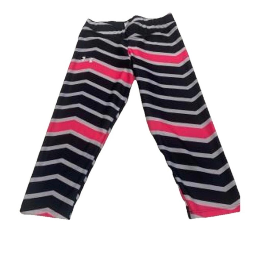 Under Armour Womens MEDIUM Black Pink White Chevron Capri Leggings Activewear